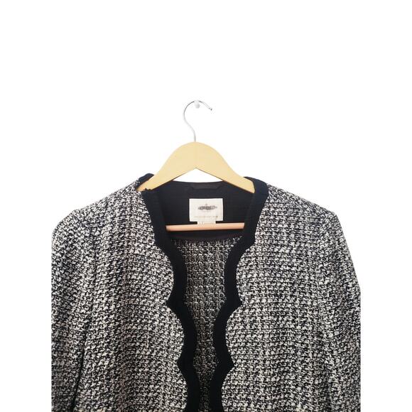 Kate Spade Scalloped Open-front Tweed Jacket Black/White - Picture 2 of 10